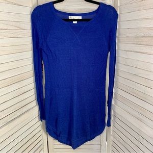 Kaisley Deep Vibrant Blue Long Sleeve High Low Long Sleeve Shirt Mini Dress XS